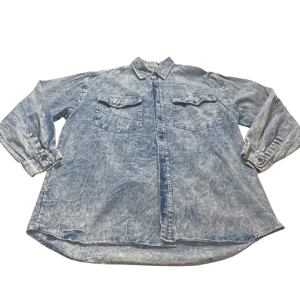 South Coast California Mens Acid Wash Denim Shirt Blue Long Sleeve Medium